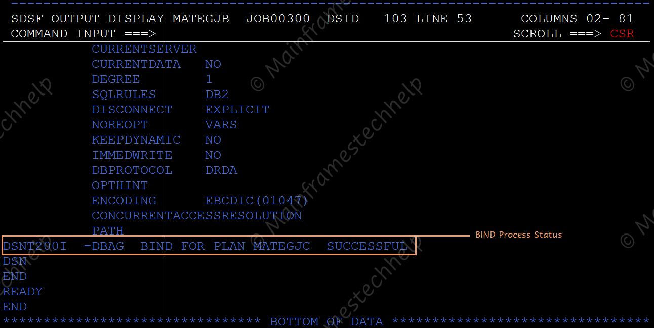 BIND JOB Precompile Step Result