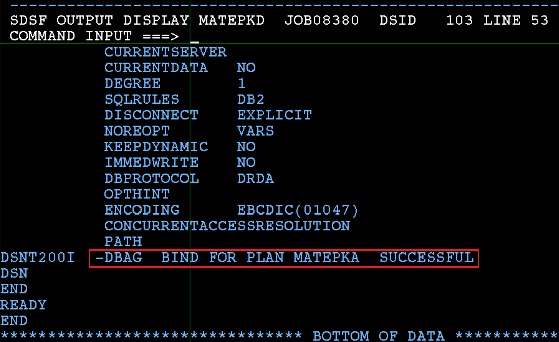 BIND JOB Precompile Step Result