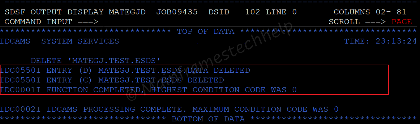 DELETE ESDS Output