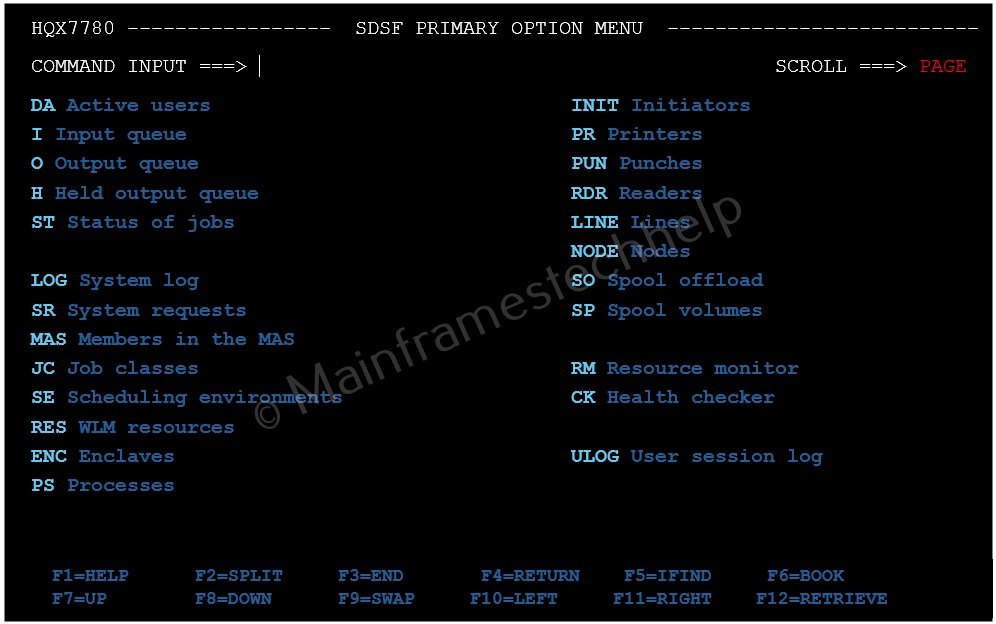 SDSF Primary Menu