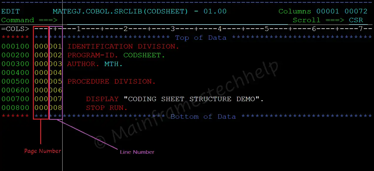 Codingsheet program Code