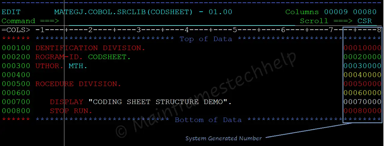 Codingsheet program Code