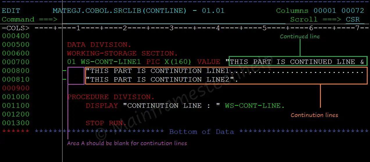 Continuation Line Code