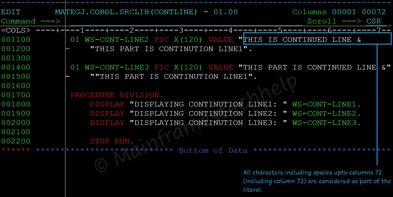 Continuation Line Code