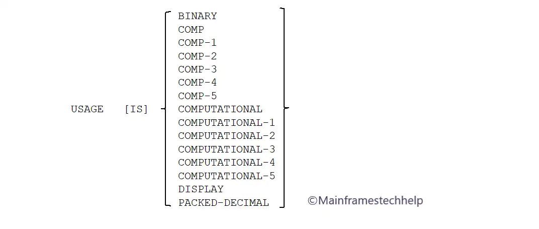 USAGE Clause Syntax